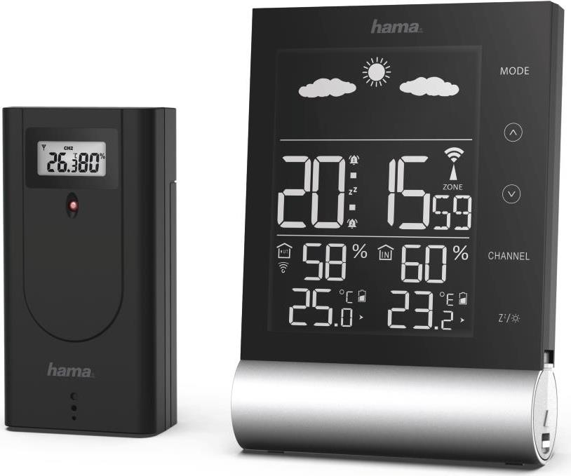Hama Black Line M - Schwarz - Innen-Hygrometer - Innen-Thermometer - Außen-Hygrometer - Außen-Thermometer - Akku (00186417) von Hama