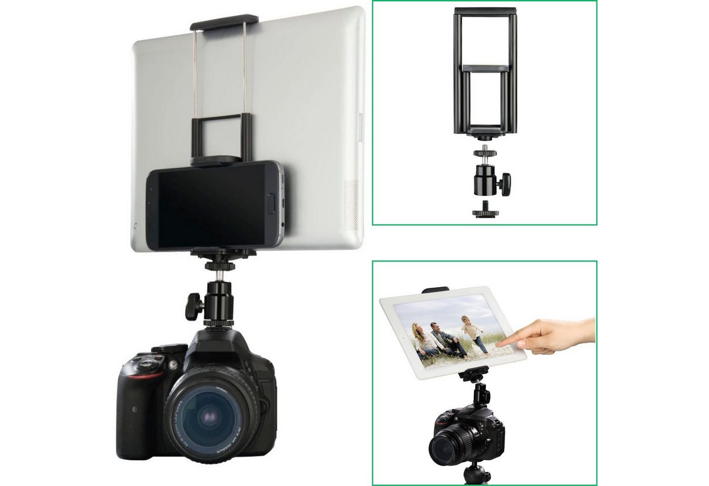 Hama Blitzschuh-Adapter 1/4" + Smartphone Tablet Halter Kamerastativ (2in1 Halterung Stativ Kugelkopf Kaltschuh Aufsatz Kamera DSLR SLR) von Hama