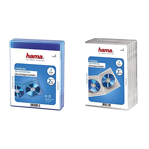 Hama Blu-ray-Doppelhülle (Auch passend für CDs und DVDs) blau & DVD-Doppelhülle (auch passend für CDs und Blu-Rays) 5er-Pack, transparent von Hama