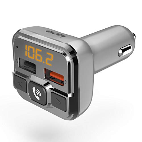 Hama Bluetooth FM Transmitter fürs Autoradio mit Kfz Ladegerät, Freisprecheinrichtung (Auto Adapter für Zigarettenanzünder Buchse mit Anschlüssen für microSD, USB Stick und QC 3.0 zum Laden) Silber von Hama