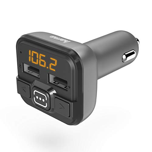 Hama Bluetooth FM Transmitter fürs Autoradio mit Kfz Ladegerät (Auto Adapter für Zigarettenanzünder Buchse mit Anschlüssen für microSD, USB Stick und zum Laden, wireless Bluetooth Transmitter) grau von Hama