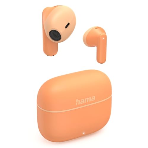 Hama Bluetooth Kopfhörer „Freedom Light II“ (True Wireless In Ear Kopfhörer mit Mikrofon, Earbuds mit Ladestation, Laufzeit 20 h, kabellose Kopfhörer mit Spracherkennung und Touch Control) orange von Hama
