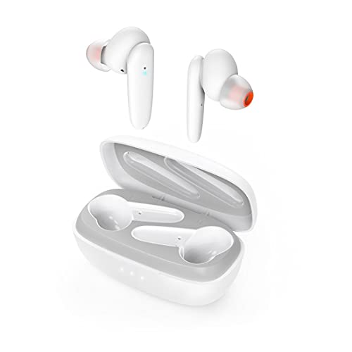 Hama Bluetooth Kopfhörer In Ear (kabellose Kopfhörer mit Ladestation 4X nachladbar für 20h Musik, True Wireless ANC aktive Geräuschunterdrückung, spritzwassergeschützt IPX4, Sprachsteuerung) weiß von Hama