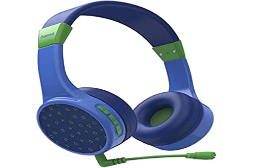 Hama Bluetooth Kopfhörer Kinder (2 Mikrofone, Kinder-Kopfhörer Lautstärkebegrenzung 85dB, biegsamer Kopfbügel einstellbar, On-Ear-Kopfhörer weiche Polster f. Schule, Freizeit, Homeschooling) blau-grün von Hama
