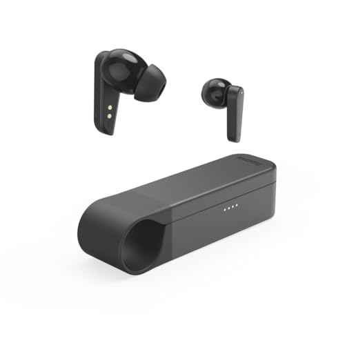 Hama Bluetooth Kopfhörer kabellos Spirit Pocket II (In Ear Kopfhörer mit App, anpassbarer Equalizer, 30h Laufzeit, Case mit LED, Schnellladen, ENC Mikrofon Noise Cancelling, Sprachsteuerung) schwarz von Hama