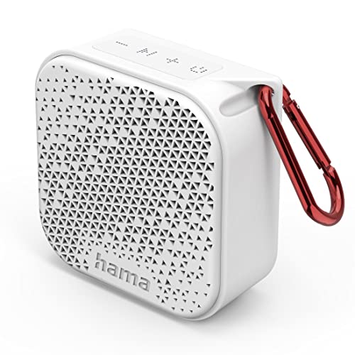 Hama Bluetooth-Lautsprecher Pocket 3.0 Box für Handy (kompakter Mini-Lautsprecher mit Bluetooth, AUX u. praktischem Karabiner klein, Mobile Musikbox Bluetooth wasserdicht IP67, 14h Akku, 3,5W) weiß von Hama