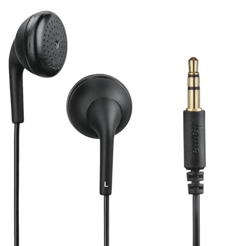 Hama Bubbly kabelgebundene Kopfhörer (kabelgebundene Stereo-Kopfhörer, 3,5 mm Klinkenstecker, vergoldeter Klinkenstecker, 1,2 m Kabel) Schwarz von Hama