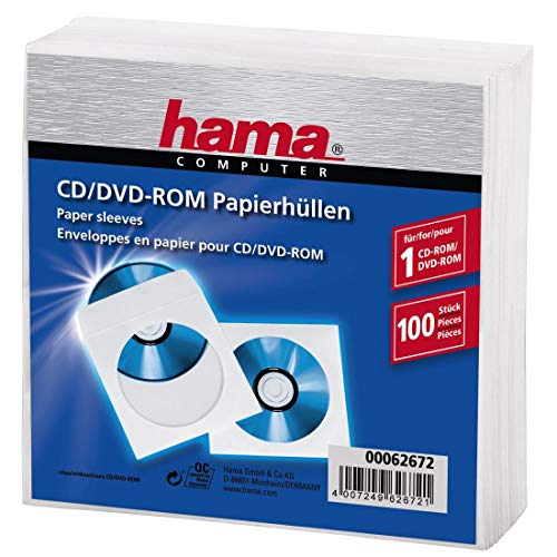 Hama CD-/DVD-/Blu-ray Papierhüllen (mit transparentem Sichtfenster, verschließbar) 100er-Pack, weiß von Hama