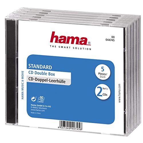 Hama CD-Doppel-Leerhülle Standard, 5er-Pack, transparent-schwarz von Hama