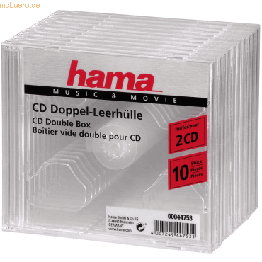 Hama CD-Doppel-Leerhülle Standard transparent VE=10 Stück von Hama