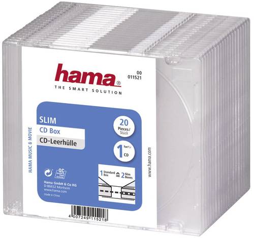 Hama CD Hülle Slim 00011521 1 CD/DVD/Blu-Ray Transparent Polystyrol 20St. von Hama