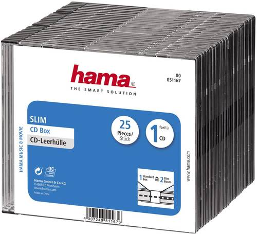 Hama CD Hülle Slim 00051167 1 CD/DVD/Blu-Ray Transparent, Schwarz Polystyrol 25St. von Hama
