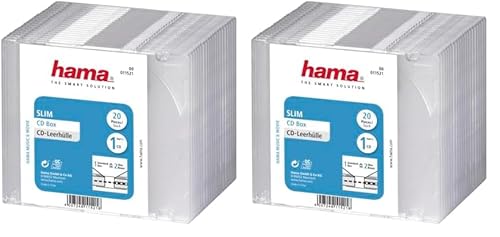 Hama CD-Leerhülle (20er-Pack, Slim, Höhe 5,2mm) CD-Schutzhülle weiß (Packung mit 2) von Hama