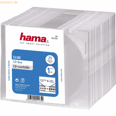 Hama CD-Leerhülle Slim transparent VE=25 Stück von Hama