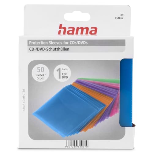 Hama CD-Leerhüllen (50 Stück, auch für DVD und Blu-ray geeignet) CD-Schutzhüllen farbig von Hama