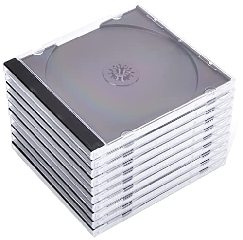 Hama CD-Leerhüllen 10 Stück (Jewel Case für CD/DVD/Blu-ray, Leerbox zur Archivierung, Aufbewahrung, Standard CD-Schutzhülle, Transport-Hülle) transparent-schwarz von Hama