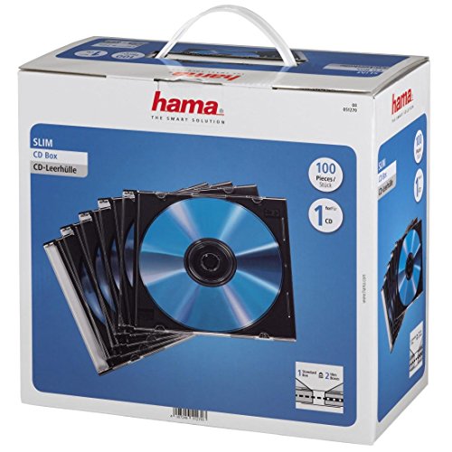 Hama CD-Leerhüllen Schutzhülle (Slim Line, Höhe: 5mm, CD-Hüllen) 100er Pack, Transparent-Schwarz von Hama