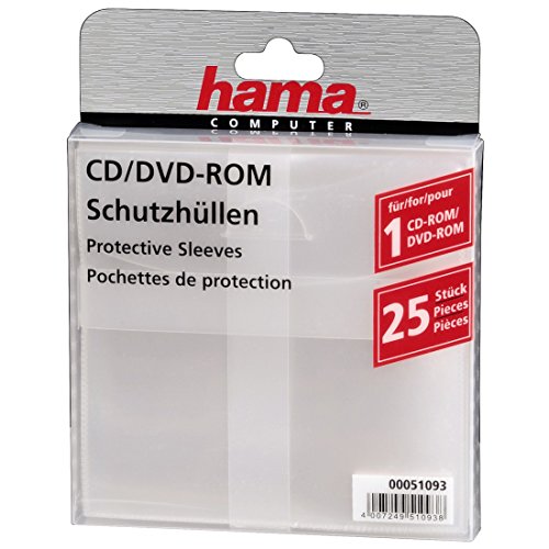 Hama CD-Rom/DVD-Rom/Blu-ray Schutzhüllen (Slim-Design, Sleeve aus Kunststoff, 25 Stück), transparent von Hama