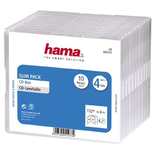 Hama CD-Slim-Pack 4, 10er-Pack, 00051273, Transparent von Hama