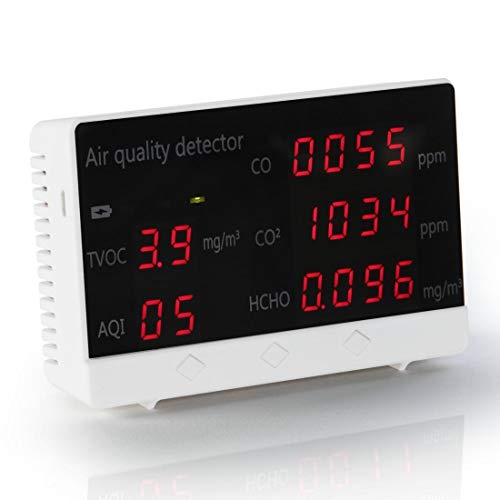 Hama CO2 Messgerät zur Überwachung der Luftqualität (CO2-Ampel, Luftqualität Messgerät für zuhause, Büro und unterwegs, Luftmessgerät mit Anzeige von CO2, HCHO, TVOC und Luftqualitätsindex AQI) von Hama