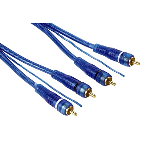 Hama Cinch-Kabel 5m. (doppelt geschirmtes Cinch-Audio-Kabel, vergoldete Cinch-Stecker, 2x2 RCA-Stecker, robuste Lautsprecherkabel aus OFC-Kupfer m. Remoteleitung für Heimkino, HiFi-Anlagen) blau von Hama