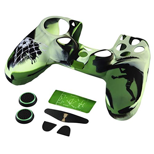 Hama Controller-Hülle Silikon Zubehör Set für PS4 Slim/PS4 PRO Controller, (Schutzhülle mit Thumbstick-Kappen, Trigger-Aufsätzen, Touchpad-Schutzfolie, Sticker, Silikon Case, Fußball) von Hama