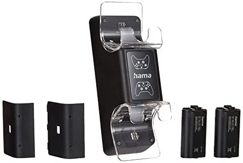 Hama Controller Ladestation für Xbox Series X, Xbox Series S mit 2 wiederaufladbaren Akkus (Zwei Controller gleichzeitig Laden, Aufladestation für Xbox Wireless Controller, Ladekabel 0,5 m) schwarz von Hama