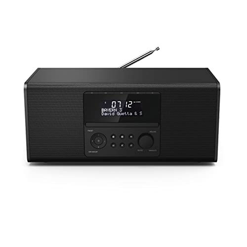 Hama DAB+ Radio mit CD-Player (Bluetooth/USB/UKW/DAB Digitalradio, Radio-Wecker mit 2 Alarmzeiten/Snooze/Timer, 4 Stationstasten, Stereo, beleuchtetes Display) schwarz von Hama