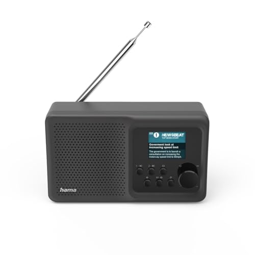 Hama DAB Radio Digitalradio mit Bluetooth und Akku DR5BT (Tragbare Box, mobiles Radio mit DAB/DAB+/FM, Farbdisplay, einfache Bedienung, USB-C, 8h Spielzeit, klein, Aux) schwarz von Hama