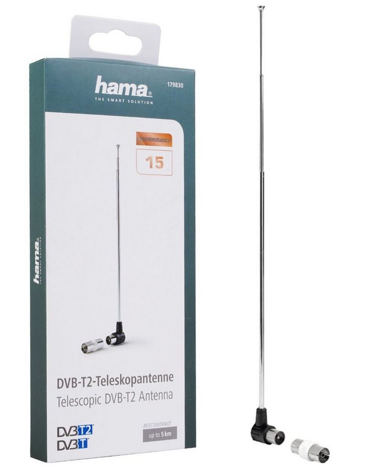 Hama DVB-T2 Stab-Antenne 4K FULL HD TV Performance Innenantenne, 4K Ultra-HD Passiv Antenne am TV Radio oder Notebook Teleskob-Antenne von Hama