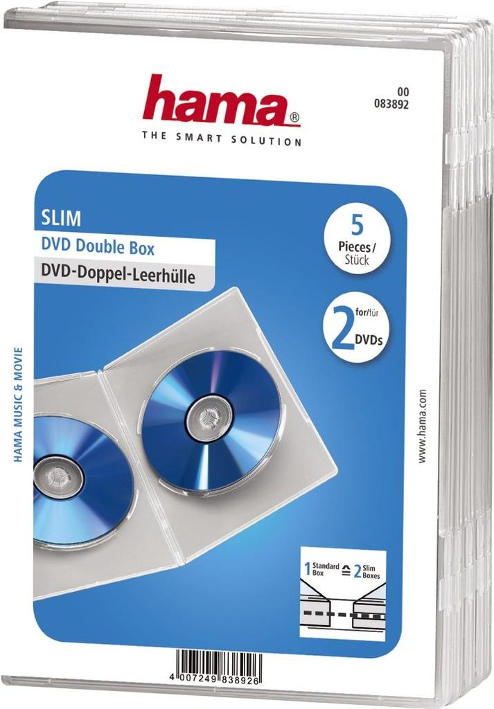 Hama DVD-Doppel-Leerhülle Slim, 5er-Pack, Transparent (00083892) von Hama