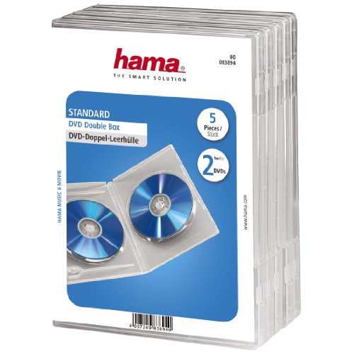Hama DVD-Doppelhülle (auch passend für CDs und Blu-rays, mit Folie zum Einstecken des Covers) 5er-Pack, transparent, durchsichtig von Hama