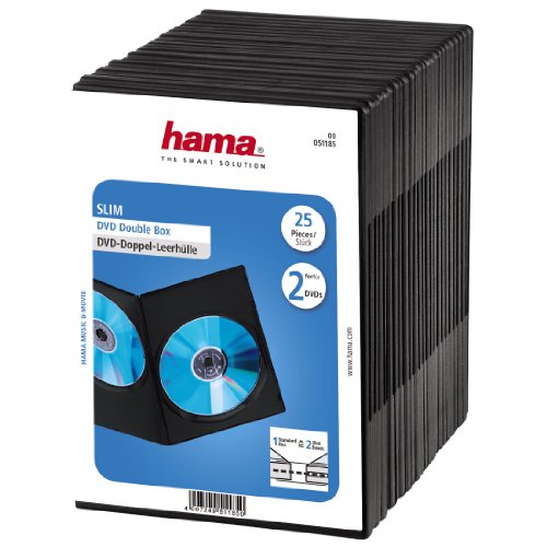 Hama DVD-Doppelhülle Super Slim (auch passend für CDs und Blu-rays, ultra schmal, mit Folie zum Einstecken des Covers) 25er-Pack, schwarz von Hama