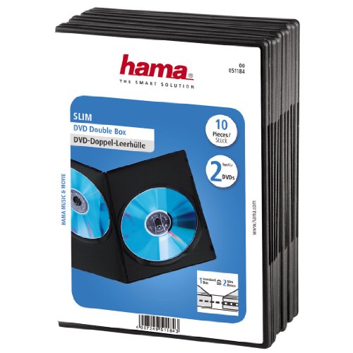 Hama DVD-Doppelhülle Super Slim 10er-Pack (auch passend für CDs und Blu-rays) ultra schmal, mit Folie zum Einstecken des Covers, schwarz von Hama