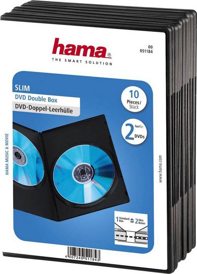 Hama DVD-Hülle DVD-Doppel-Leerhülle Slim, 10er-Pack, Schwarz, Schutzhülle, Cover von Hama