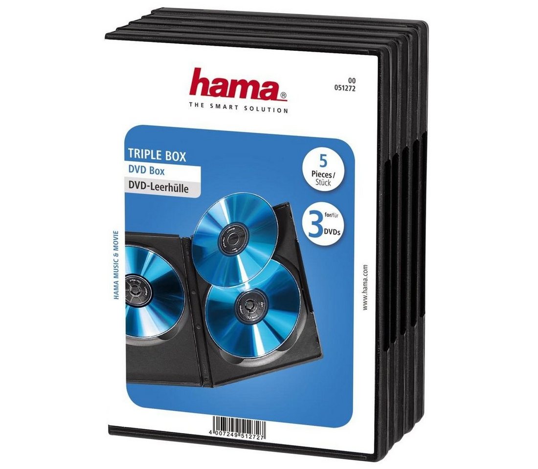 Hama DVD-Hülle DVD Leerhülle Dreier Box, Triple Box, 5er Pack, Schwarz, Schutzhülle von Hama