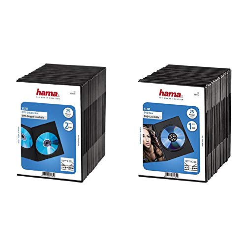 Hama DVD-Hülle Slim (auch passend für CDs und Blu-Rays, extra schmal) 25er-Pack, schwarz & DVD-Doppelhülle Super Slim (auch passend für CDs und Blu-Rays, Ultra schmal) 25er-Pack, schwarz von Hama
