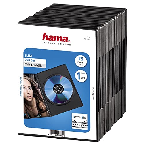 Hama DVD-Hülle Slim (auch passend für CDs und Blu-rays, extra schmal, mit Folie zum Einstecken des Covers) 25er-Pack, schwarz von Hama