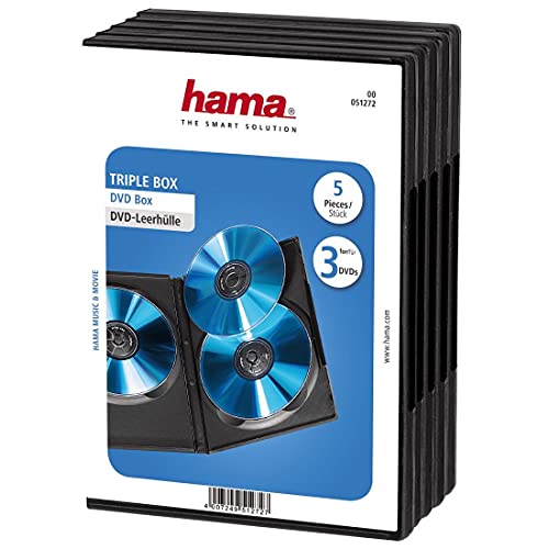 Hama DVD-Hülle Triple (auch passend für CDs und Blu-rays, mit Folie zum Einstecken des Covers) 5er-Pack, schwarz von Hama