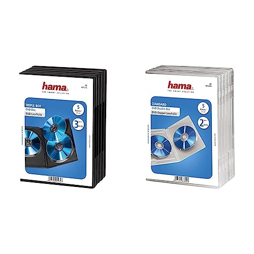 Hama DVD-Hülle Triple & DVD-Doppelhülle (auch passend für CDs und Blu-Rays, mit Folie zum Einstecken des Covers) 5er-Pack, transparent von Hama