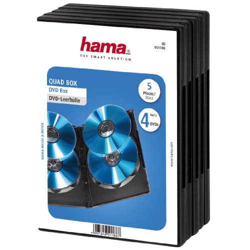 Hama DVD-Hülle für 4 DVDs (auch passend für CDs und Blu-Rays, mit Folie zum Einstecken des Covers) 5er-Pack, schwarz, 00051186, 5 Pack von Hama