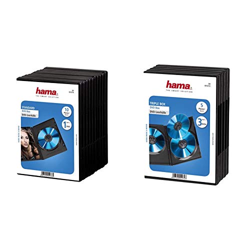 Hama DVD-Hüllen (auch passend für CDs und Blu-Rays) 10er-Pack, schwarz & DVD-Hülle Triple (auch passend für CDs und Blu-Rays, mit Folie zum Einstecken des Covers) 5er-Pack, schwarz von Hama