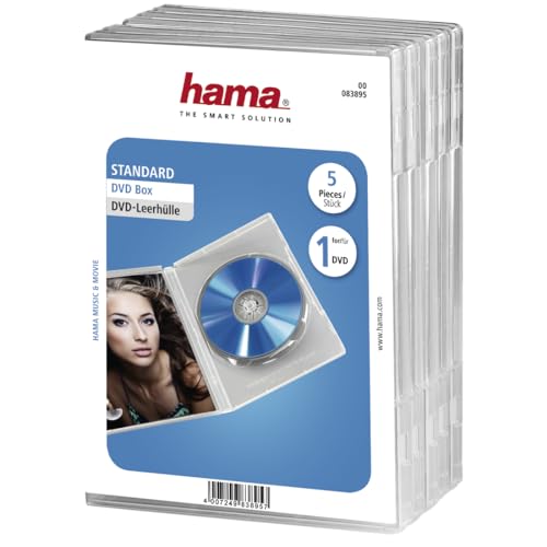 Hama DVD-Hüllen 5er-Pack (auch passend für CDs und Blu-rays) mit Folie zum Einstecken des Covers, transparent von Hama