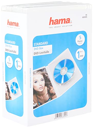 Hama DVD-Hüllen (auch passend für CDs und Blu-rays, mit Folie zum Einstecken des Covers) 5er-Pack, transparent von Hama