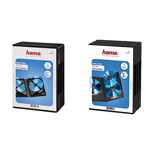 Hama DVD-Hüllen für 6 DVDs (Auch passend für CDs und Blu-Rays, Mit Folie zum Einstecken des Covers) 3er-Pack, schwarz & DVD-Hülle Triple (auch passend für CDs und Blu-Rays) 5er-Pack, schwarz von Hama