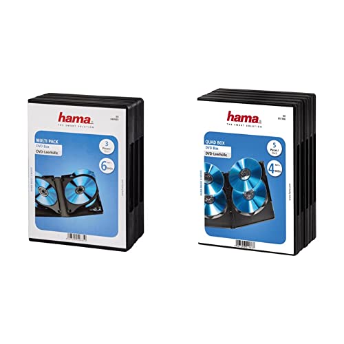 Hama DVD-Hüllen für 6 DVDs (Auch passend für CDs und Blu-Rays, Mit Folie zum Einstecken des Covers) 3er-Pack, schwarz & DVD-Hülle für 4 DVDs (auch passend für CDs und Blu-Rays) 5er-Pack, schwarz von Hama
