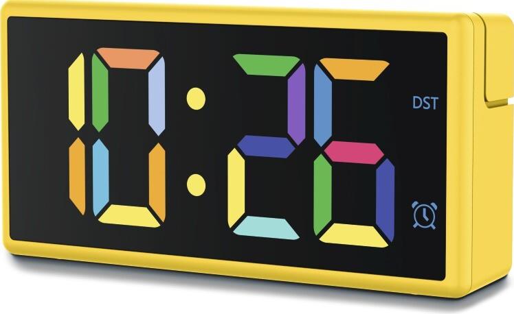 Hama Digitaler Wecker Ibiza, Multicolor-Display, mit USB-Ladefunktion, Gelb (00222210) von Hama