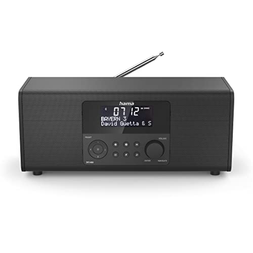 Hama Digitalradio DR1400 (DAB/DAB+/FM, Radio-Wecker mit 2 Alarmzeiten/Snooze/Timer, 4 Stationstasten, Stereo, beleuchtetes Display, kompaktes Digital-Radio) schwarz von Hama