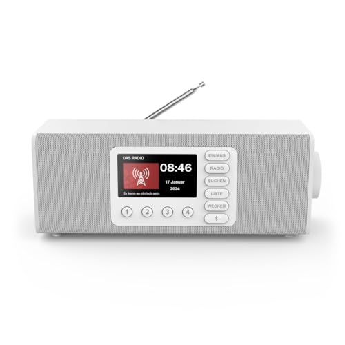 Hama Digitalradio mit Wecker (DAB Radio mit großem Display, Küchenradio, DAB+, Seniorenradio mit einfacher Bedienung, Bluetooth, FM, Radiowecker, Stereo-Radio, kleines Radio mit gutem Empfang) weiß von Hama