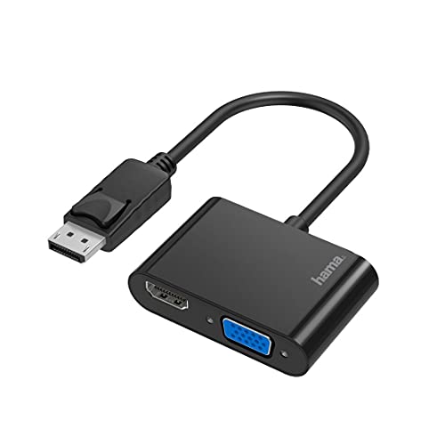 Hama DisplayPort auf VGA und HDMI Adapter, 4K Ultra HD, Full HD (2in1 Adapter mit Display Port Stecker, HDMI Buchse und VGA Buchse zum Anschluss von PC, Laptop an Bildschirm, TV, Beamer) von Hama